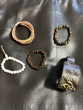 Lot of Leather Cuff Bracelets with others (6)